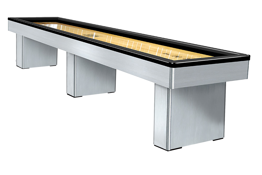 Monarch Shuffleboard Table in Brushed Aluminum at Emerald Spa and Billiards of Grand Rapids, MI